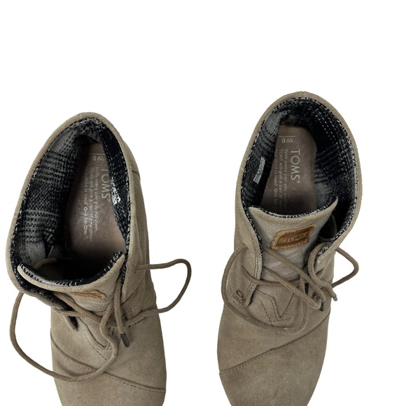 Toms Women's Wedge Booties Desert Beige Lace‎ up 8 Suede Shoe - Picture 10 of 11